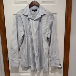 BWOT Bogari Button Up blue Striped Long Sleeve Blue Striped Mens Shirt XL